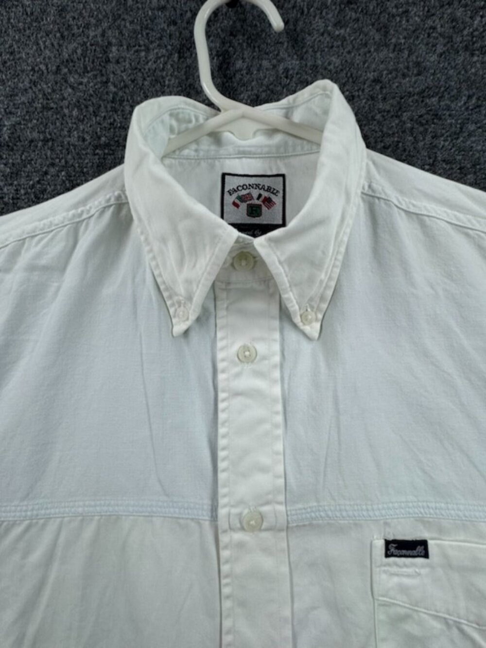 Faconnable Large White Button-Down Logo Shirt Pocket Long Sleeve Cotton Solid
